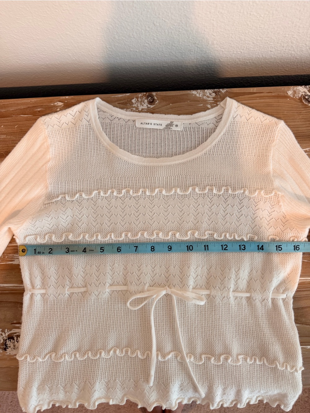 Altar'd State Ivory Pointelle Ruffle Trim Sweater (Size Medium) - Picture 9 of 10